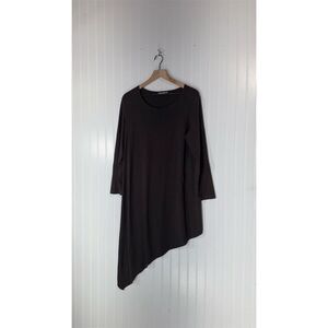 Bryn Walker Black Asymmetrical Tunic Dress M Bamboo Lagenlook Minimalist Artsy